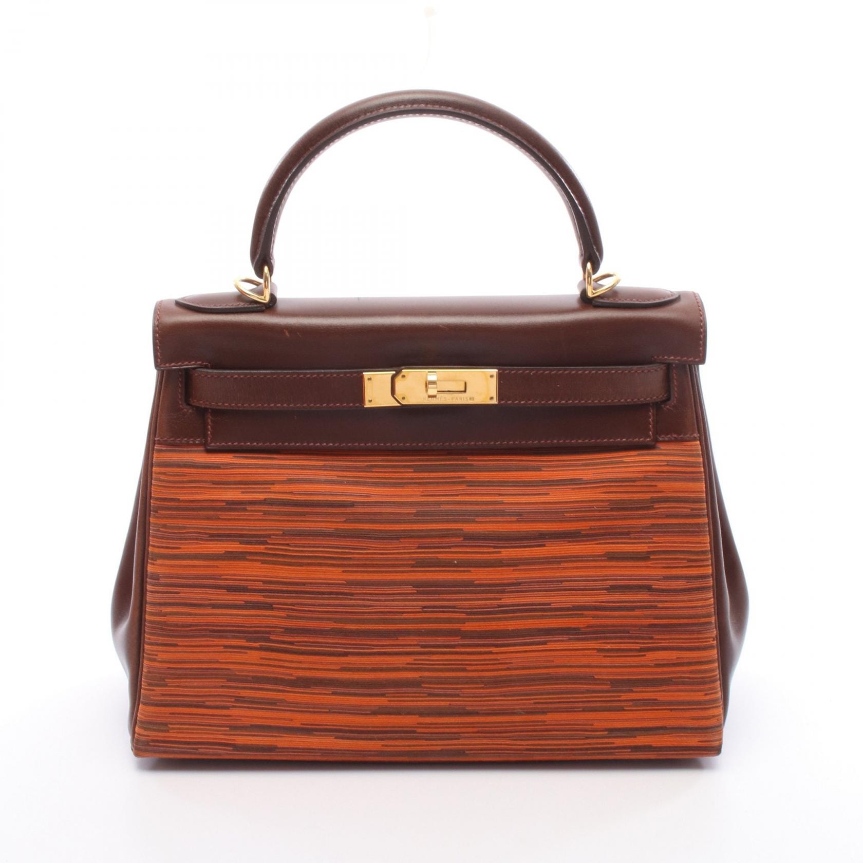 エルメス HERMES ケリー28 ハンドバッグ バッグ カーフ(牛革) ヴィブラート ヴィブラート オレンジ □E刻印(2001年製造) レディース オレンジ系 / ブラウン系 / マルチカラー 【中古】