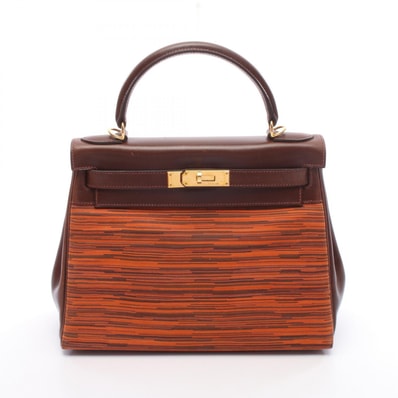エルメス HERMES ケリー28 ハンドバッグ バッグ カーフ(牛革) ヴィブラート ヴィブラート オレンジ □E刻印(2001年製造) レディース オレンジ系 / ブラウン系 / マルチカラー 【中古】