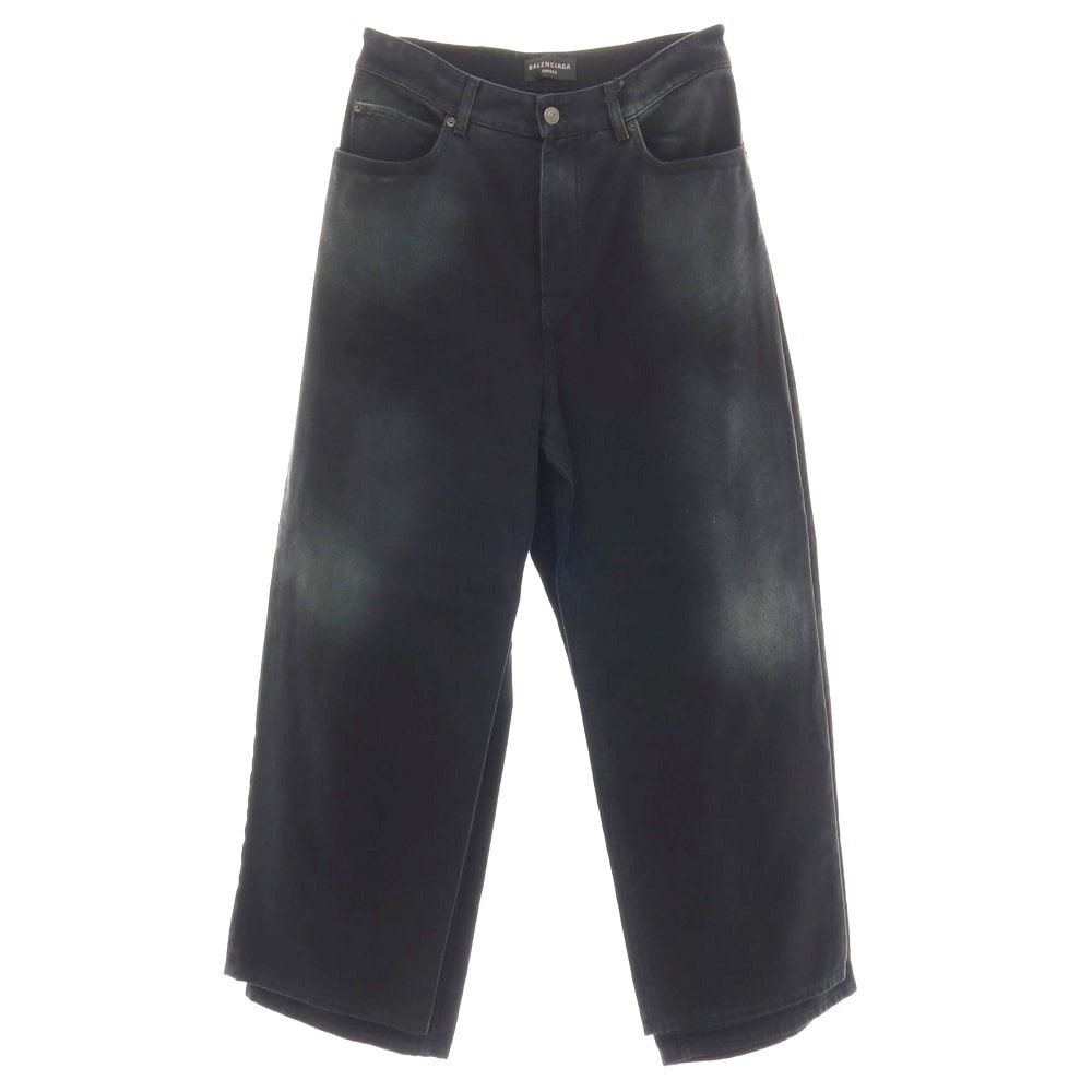 【中古】バレンシアガ BALENCIAGA コットン レイヤード風 ワイド デニムパンツ ジーンズ ブラックネイビー【サイズS】【メンズ】