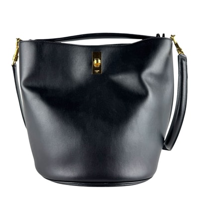 セリーヌ CELINE ショルダーバッグ ハンドバッグ バケット16セーズ/レザー ブラック レディース【中古】 z10272