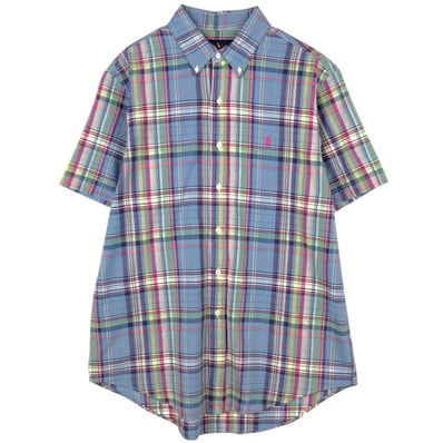 古着 ラルフローレン Ralph Lauren RALPH LAUREN オンブレチェック 半袖 ボタンダウン チェックシャツ メンズL相当/eaa623625