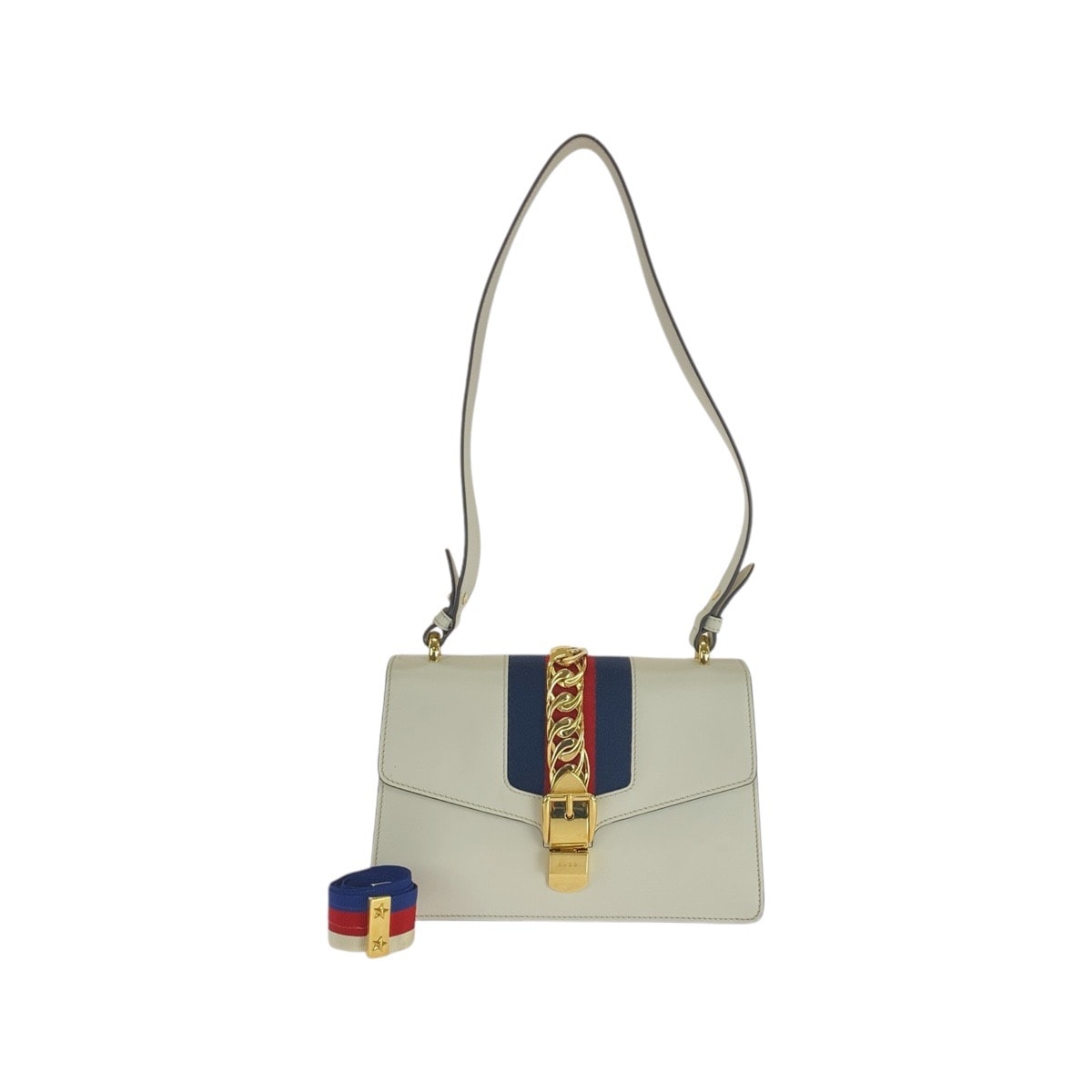 GUCCI グッチ シェリーライン シルヴィ アイボリー 白 ゴールド金具 レザー ショルダーバッグ 502169 【中古】