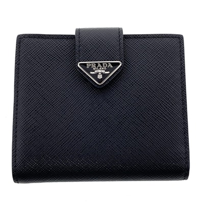 PRADA プラダ サフィアーノ タブ 二つ折り財布 2MO0008_2DYG レザー ブラック レディース【中古】