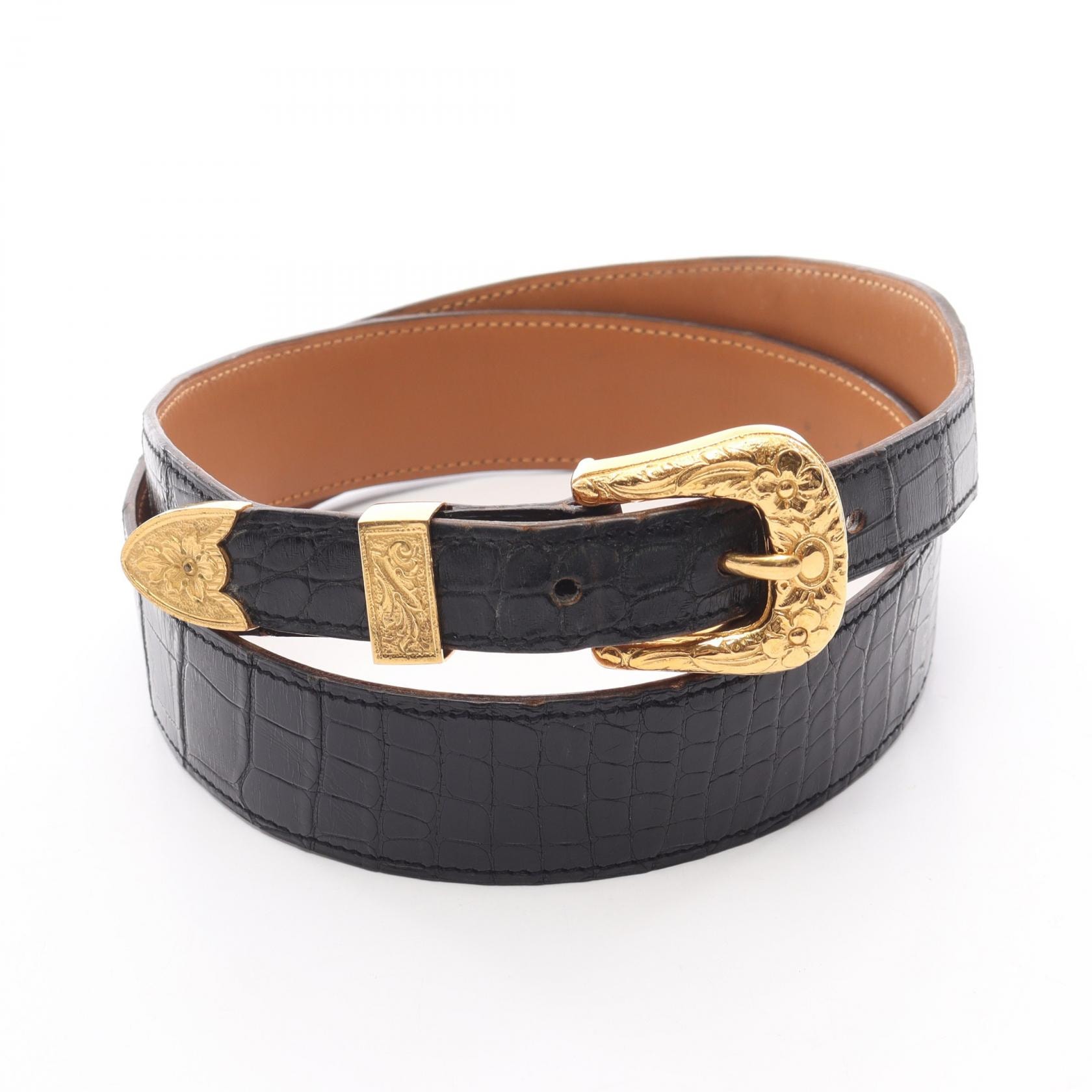 エルメス HERMES ウエスタン ベルト 衣料品 アリゲーター アリゲーター レディース ブラック系 【中古】