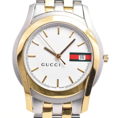 値下 グッチ GUCCI 5500M SS/GP 35mm デイト クォーツ メンズ C#146650