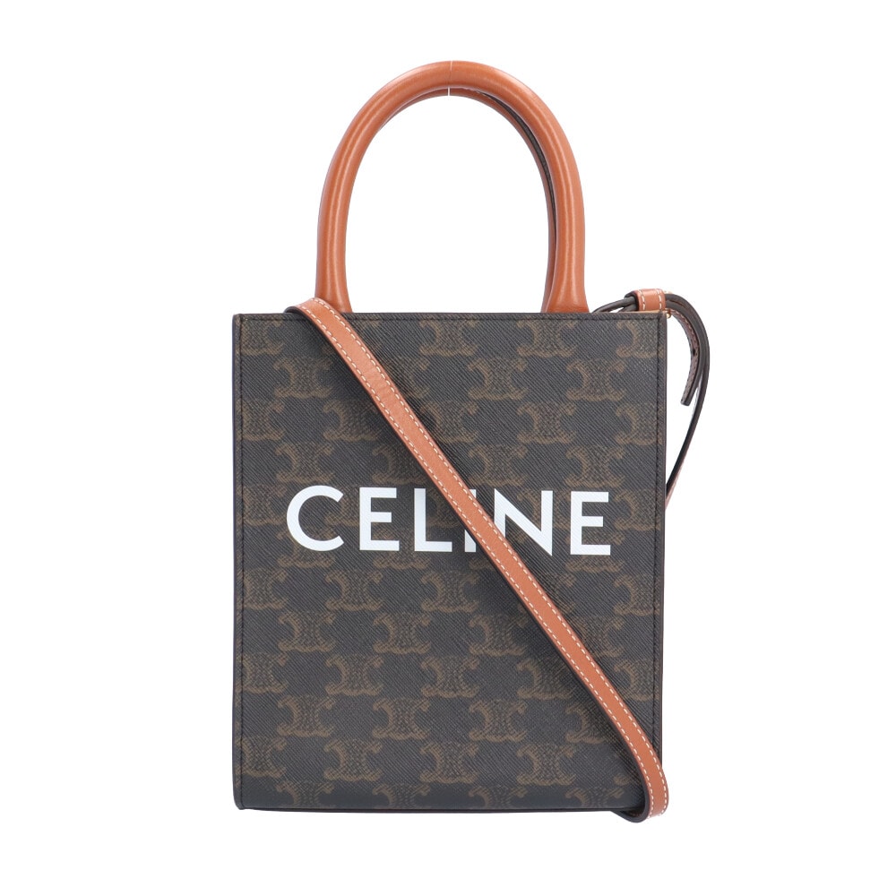 セリーヌ ミ二バーティカルカバ トリオンフ ショルダーバッグ コーティングキャンバス 194372 ブラウン レディース CELINE  中古