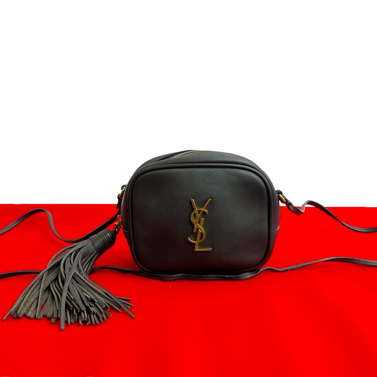 YVES SAINT LAURENT イヴ・サンローラン YSL ロゴ 金具 タッセル レザー ショルダーバッグ ブラウン
 14276