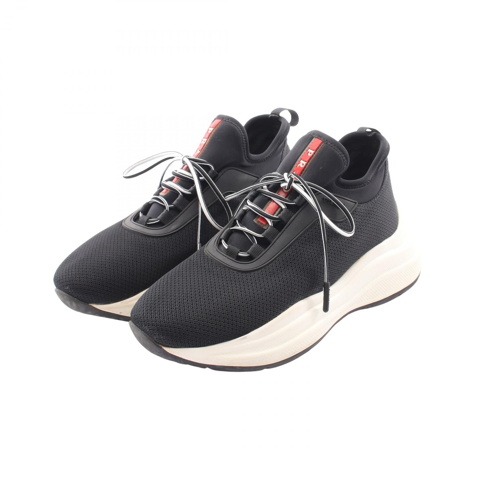 プラダスポーツ リネアロッサ PRADA SPORT LINEA ROSSA ロゴ スニーカー 靴 ファブリック レディース ブラック系 【中古】