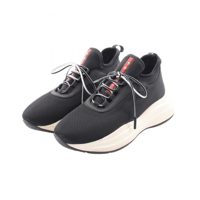 プラダスポーツ リネアロッサ PRADA SPORT LINEA ROSSA ロゴ スニーカー 靴 ファブリック レディース ブラック系 【中古】