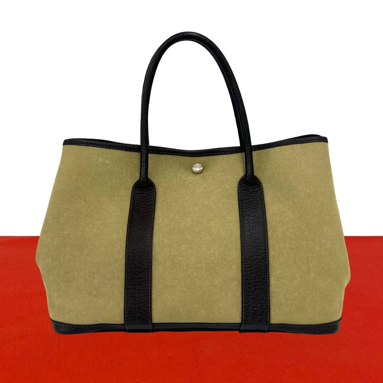 HERMES エルメス ガーデンパーティ PM トワルオフィシエ ブッフル トートバッグ カーキ
 21616
