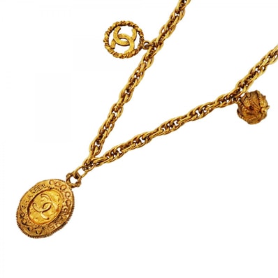 【6jdb0584-k】シャネル ネックレス ヴィンテージ ココマーク オーバル GPメッキ ゴールド【中古】レディース