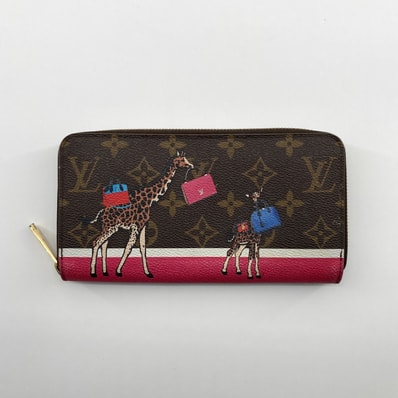 LOUIS VUITTON(ルイ・ヴィトン) モノグラム キリンプリント ジッピーウォレット 2017年 クリスマス限定 コーティングキャンバス / グレインレザー M62085 長財布 248.9g ブラウン×ピンク