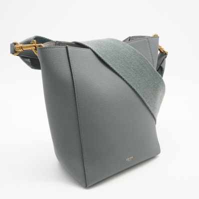 美品 CELINE セリーヌ カーフスキン サングル バケット スモール 189303 ショルダーバッグ ブルー レザー レディース