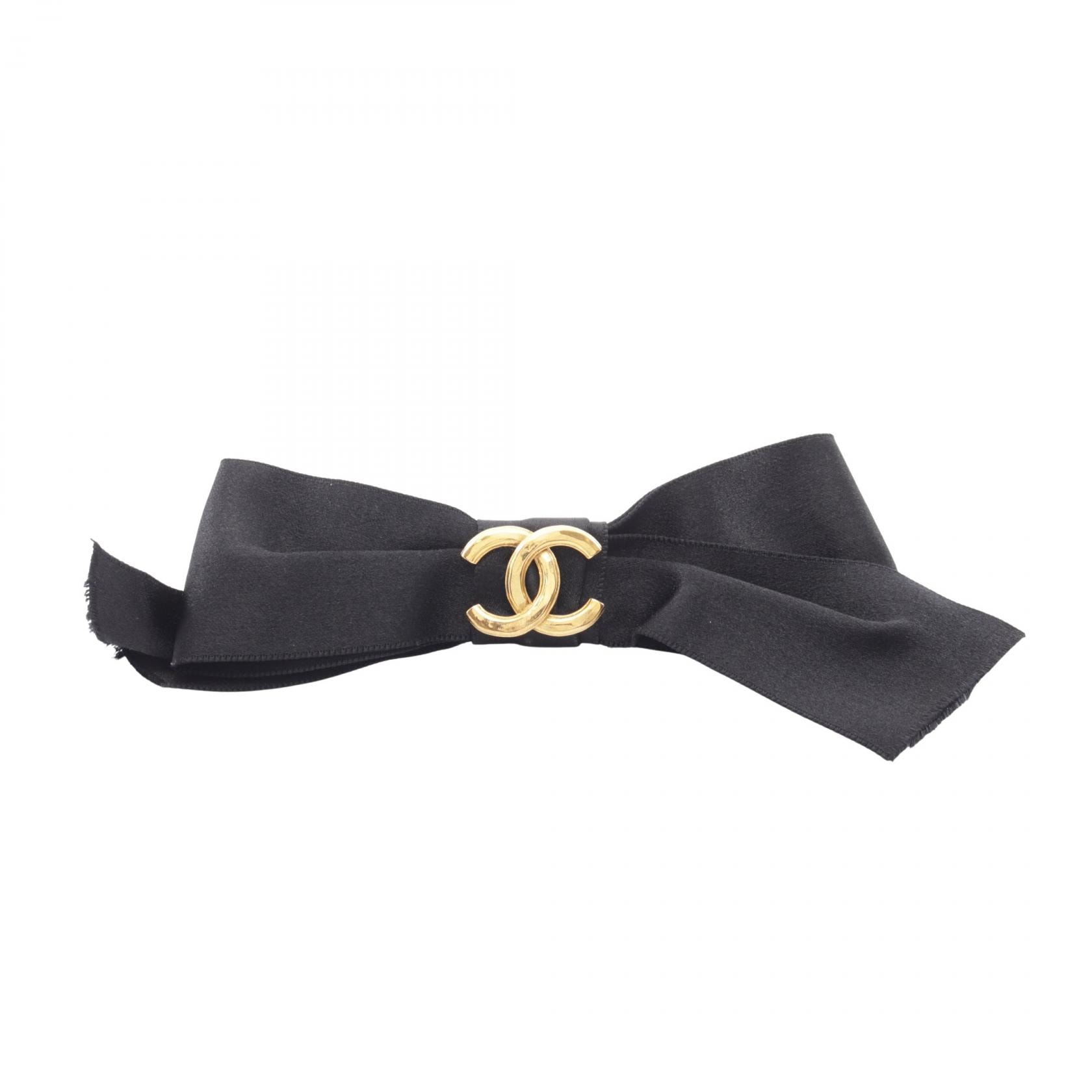 シャネル CHANEL ヴィンテージ ココマーク リボン バレッタ アクセサリー サテン レディース ブラック系 【中古】