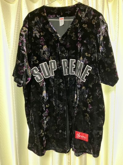 Supreme Floral Velour Baseball Jersey "Black"