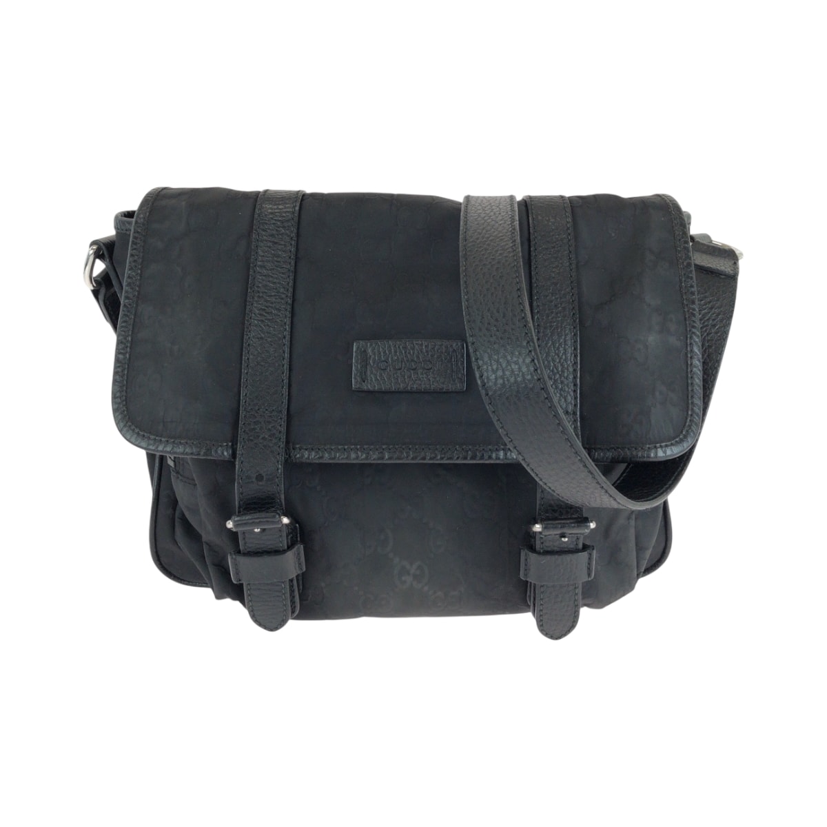 美品 GUCCI グッチ ブラック 黒 シルバー金具 ナイロン レザー/ ショルダーバッグ ポシェット 男女兼用 506025 【中古】