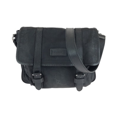 美品 GUCCI グッチ ブラック 黒 シルバー金具 ナイロン レザー/ ショルダーバッグ ポシェット 男女兼用 506025 【中古】