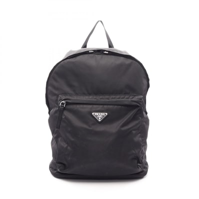 プラダ PRADA 三角プレート リュックサック バックパック バッグ ナイロン レディース ブラック系 【中古】