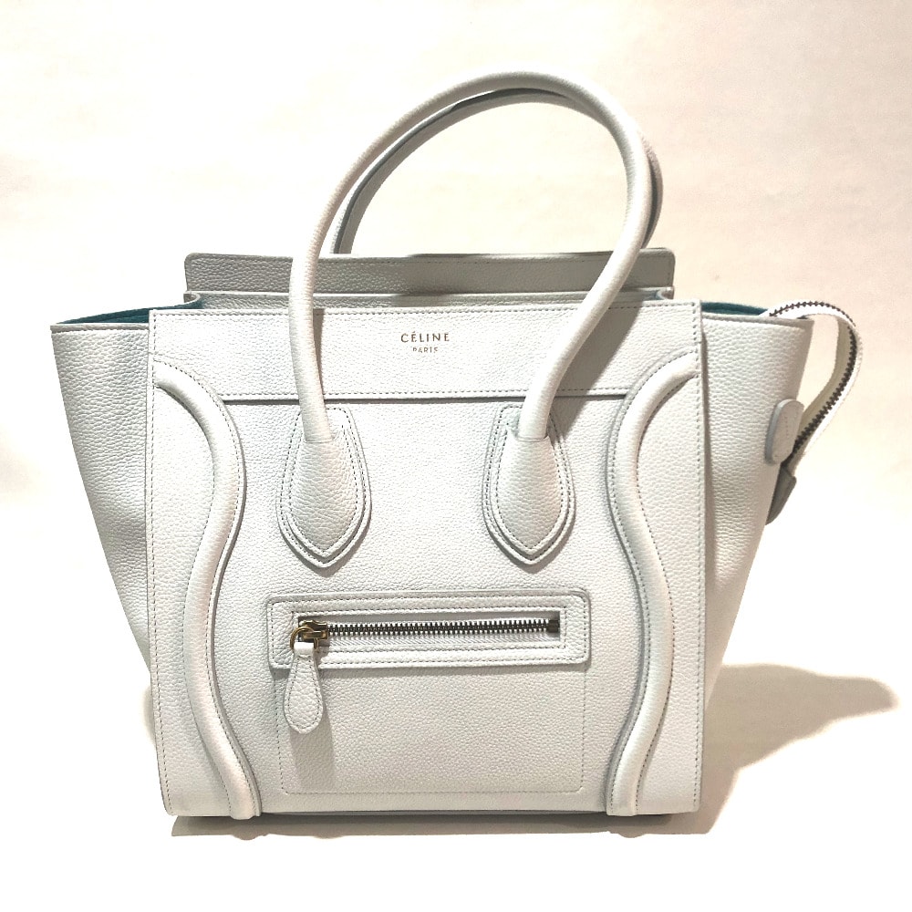 セリーヌ CELINE マイクロショッパー 167793 トートバッグ  カバン ラゲージ ハンドバッグ レザー ホワイト オフホワイト×スカイブルー 美品