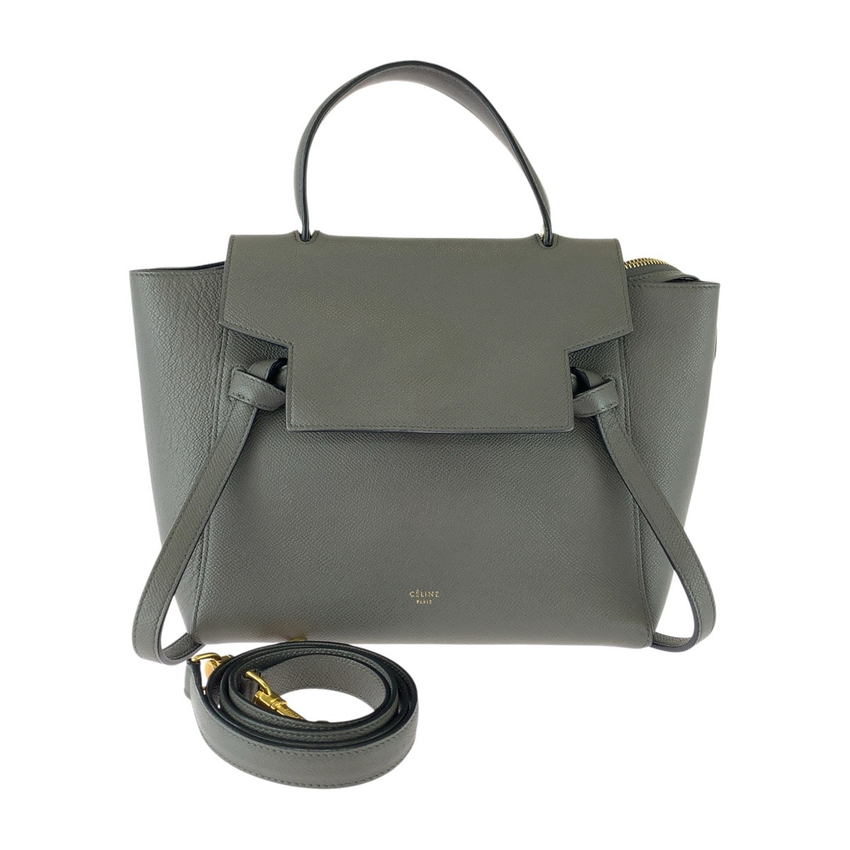 美品 CELINE セリーヌ ベルトバッグ グレー ゴールド金具 レザー ハンドバッグ ショルダーバッグ 2WAY 1-0292470 【中古】