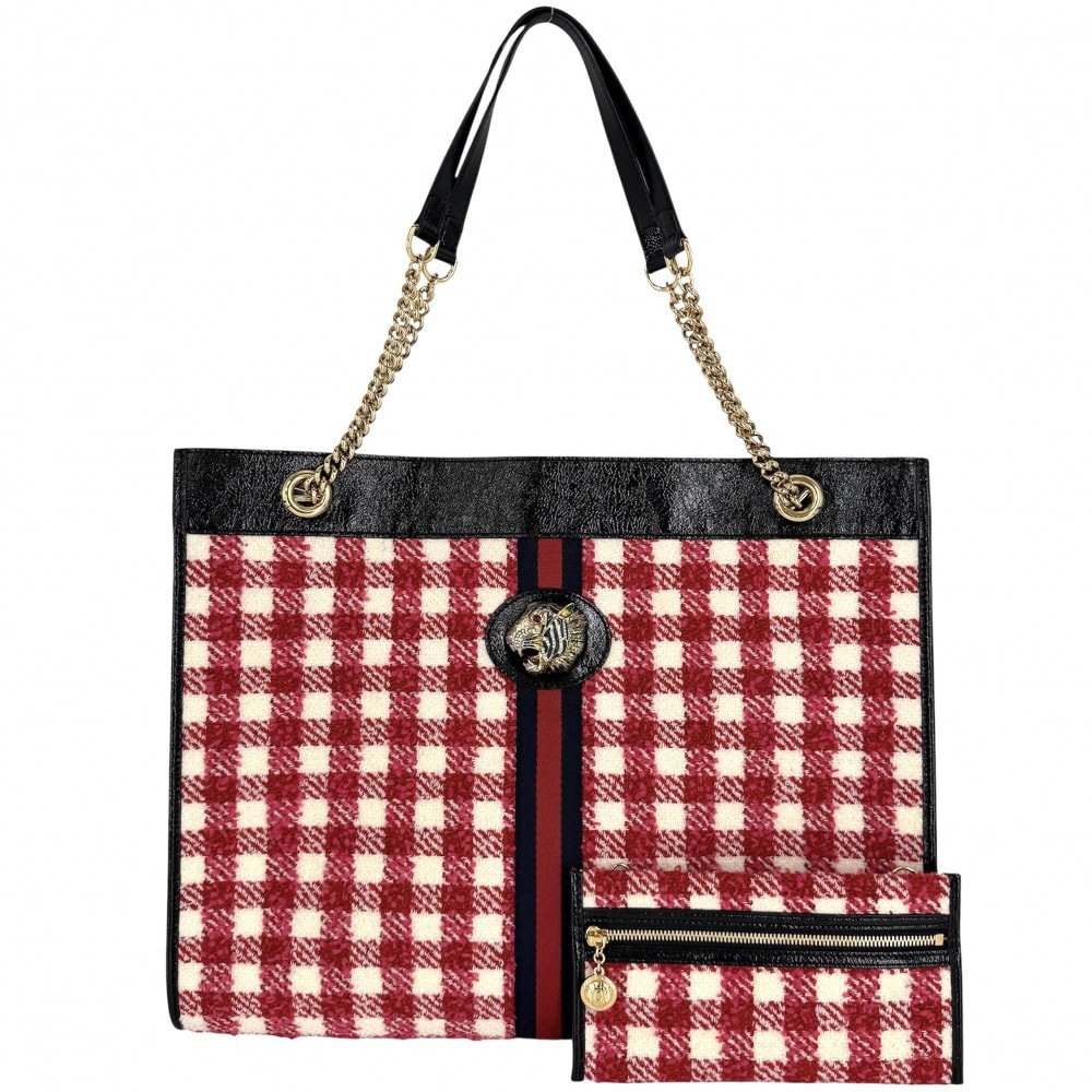 GUCCI グッチ トートバッグ チェーン ラジャ ハンドバッグ 肩掛け 537219 ツイード  レザー   レッド 赤 ブラック 黒 ゴールド金具 レディース【中古品】
