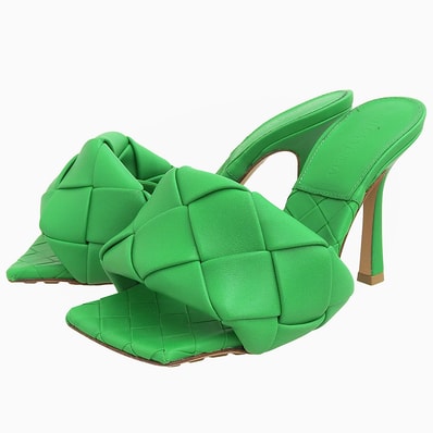 ボッテガヴェネタ ラバー リド イントレチャート レザー サンダル パンプス レディース グリーン 34 34