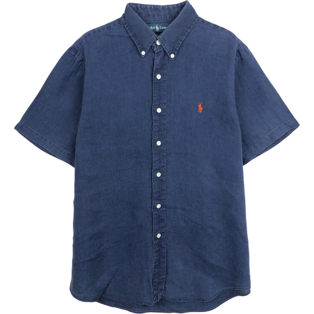 古着 ラルフローレン Ralph Lauren CUSTOM FIT 半袖 リネン ボタンダウンシャツ メンズL相当/eaa668163