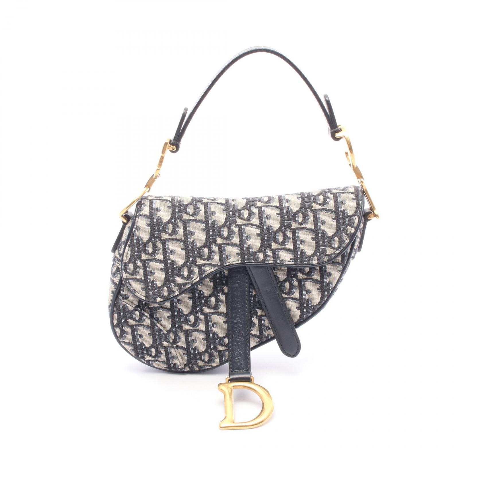 ディオール Dior サドルバッグ ミニ オブリークジャカード ハンドバッグ バッグ キャンバス レザー レディース ネイビー系 / ベージュ系 【中古】