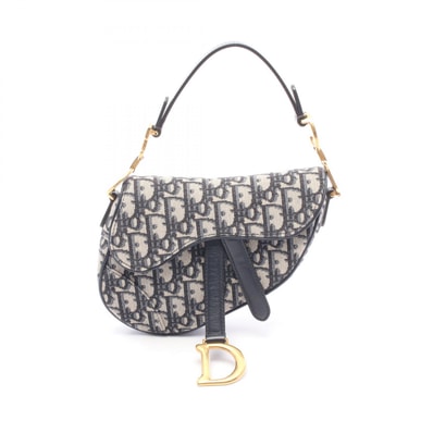 ディオール Dior サドルバッグ ミニ オブリークジャカード ハンドバッグ バッグ キャンバス レザー レディース ネイビー系 / ベージュ系 【中古】