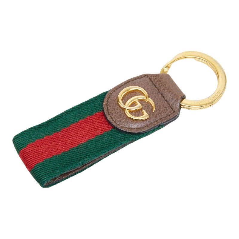 グッチ オフィディア ダブルG キーリング キーホルダー ゴールド ブラウン メッキ レザー レディース GUCCI 【中古】