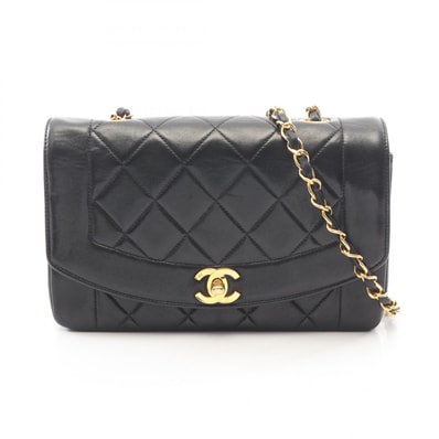 シャネル CHANEL マトラッセ ダイアナフラップ ショルダーバッグ バッグ ラムスキン(羊革) レディース ブラック系 【中古】