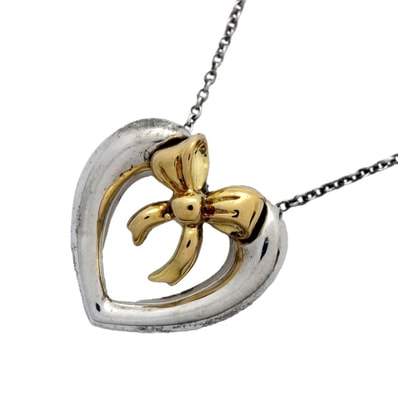 【6jcb0888-k】ティファニー ネックレス リボンハート K18YG イエローゴールド シルバー925【中古】レディース