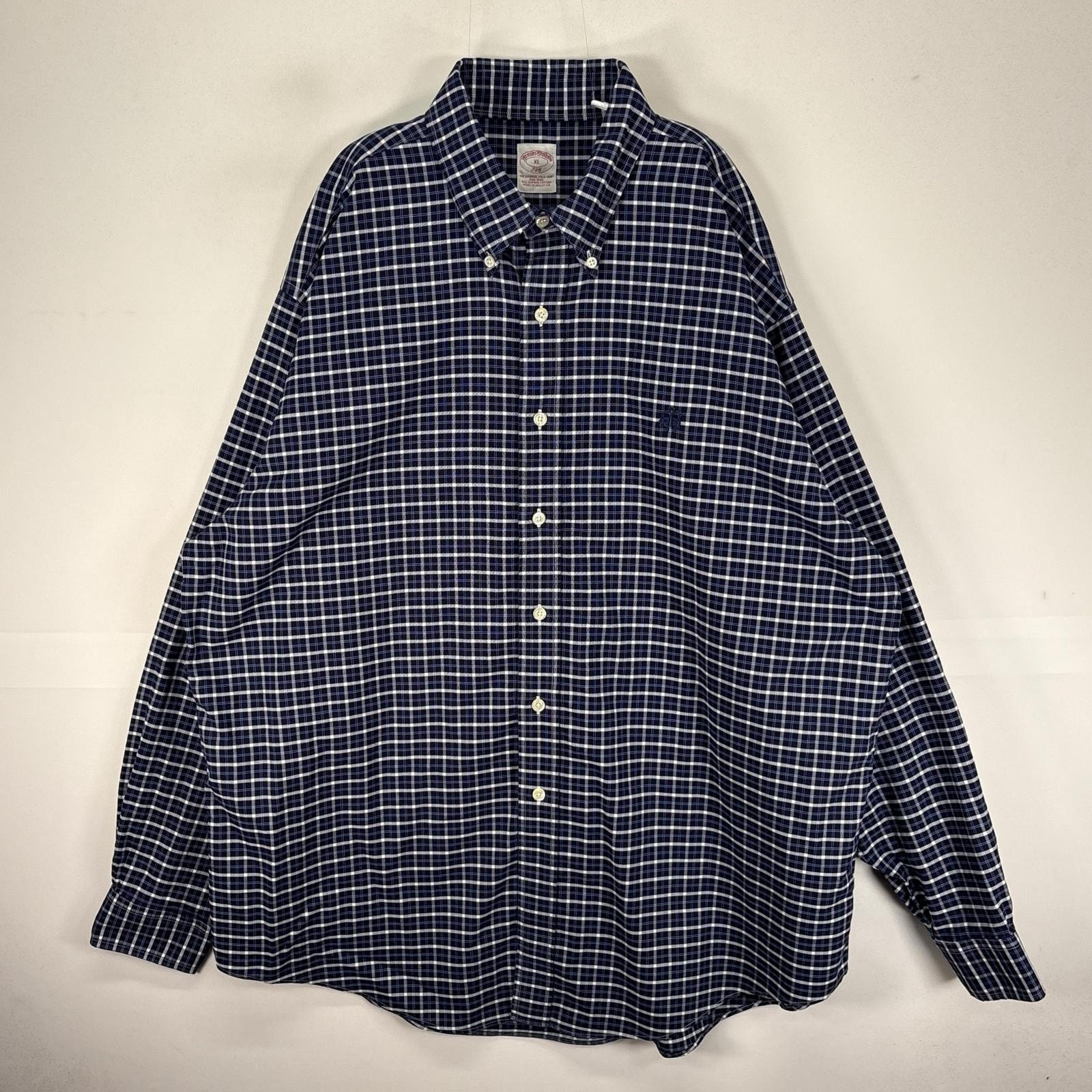 古着 ブルックスブラザーズ Brooks Brothers 長袖シャツ ボタンダウン ワンポイント XL  ネイビー系 チェック メンズ