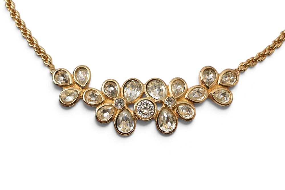 クリスチャンディオール ネックレス/チョカー Christian Dior ヴィンテージ フラワー ラインストーン/ビジュー ゴールド【中古】