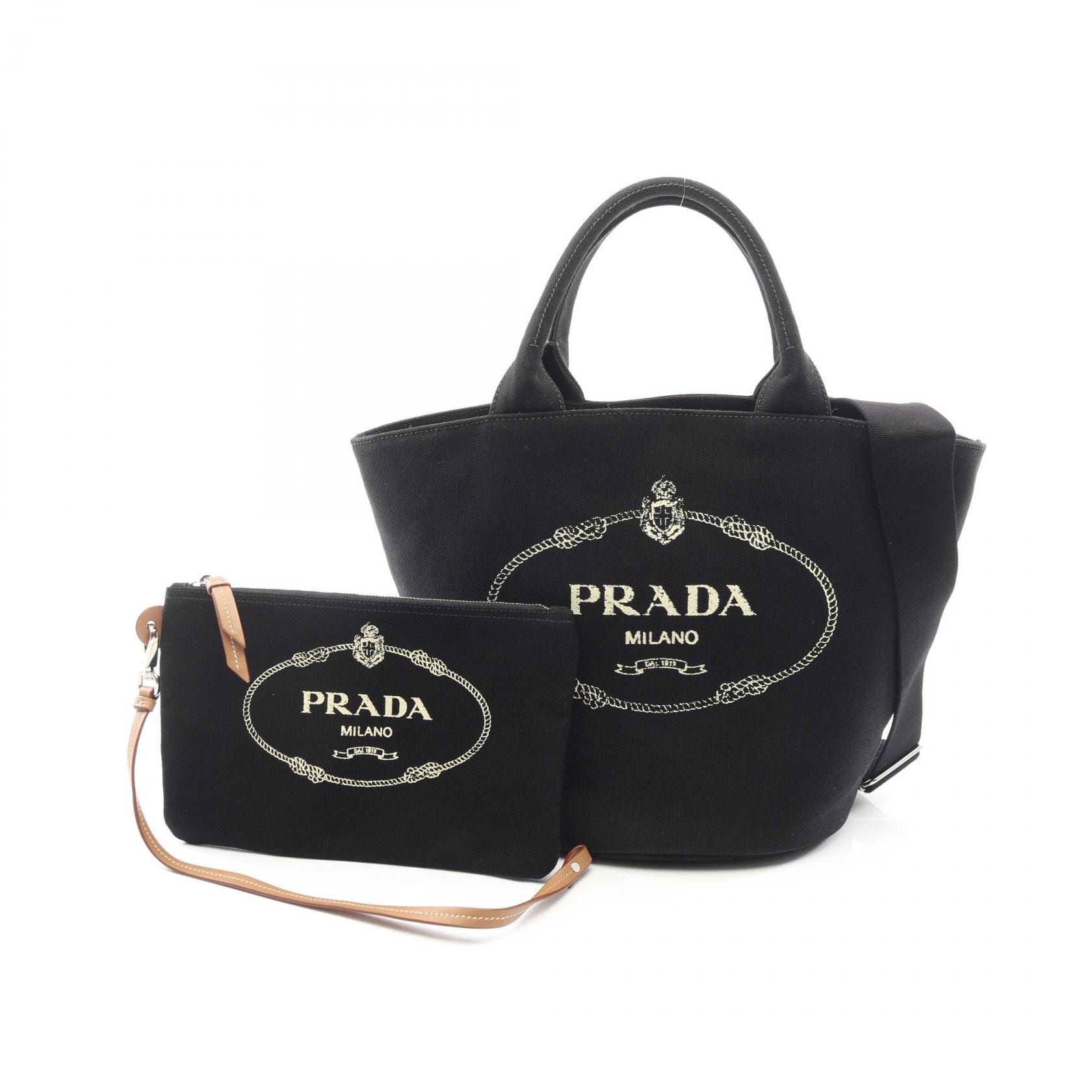 プラダ PRADA CANAPA カナパ 2WAY トートバッグ バッグ キャンバス レディース ブラック系 【中古】