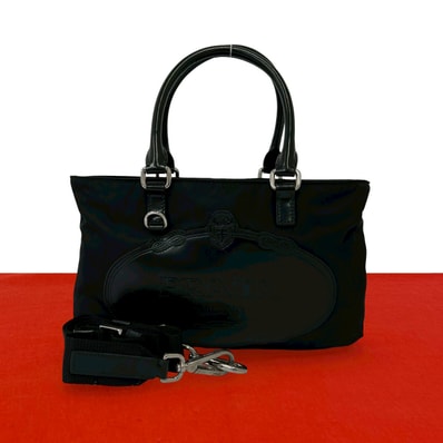 PRADA プラダ ロゴ ナイロン レザー ショルダーバッグ ブラック
91811