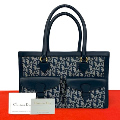 Christian Dior ディオール トロッター 柄 キャンバス レザー ハンドバッグ ネイビー
18235