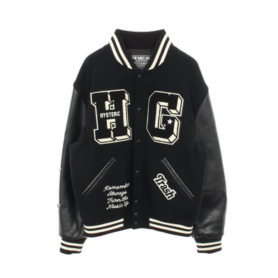 ヒステリックグラマー HYSTERIC GLAMOUR TURN THE MUSIC UP 切替 スタジャン 衣料品 アウター ウール レザー メンズ ブラック系 / アイボリー系 【中古】