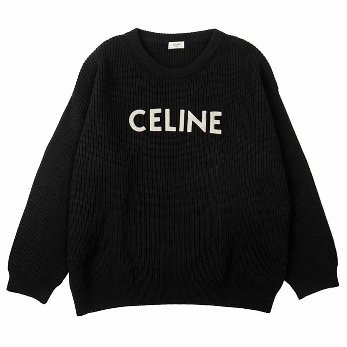 【美品】CELINE セリーヌ ニット 長袖 サイズ XL メンズ ロゴ パッチ オーバーサイズ ウール100% ロングスリーブ トップス ブラック 黒 イタリア製