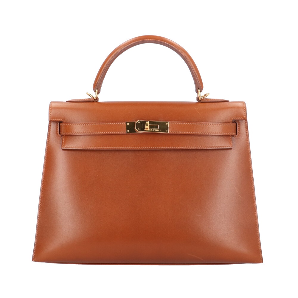 エルメス ケリー32 外縫い ハンドバッグ ボックスカーフ ブラウン レディース HERMES  中古