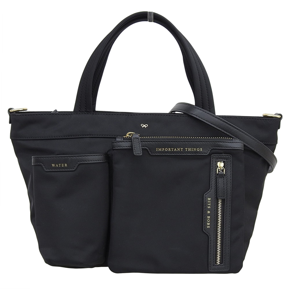 アニヤ ハインドマーチ 美品 ミニマルチポケットトート ハンドバッグ ショルダーバッグ レディース ブラック