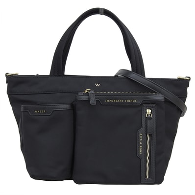 アニヤ ハインドマーチ 美品 ミニマルチポケットトート ハンドバッグ ショルダーバッグ レディース ブラック