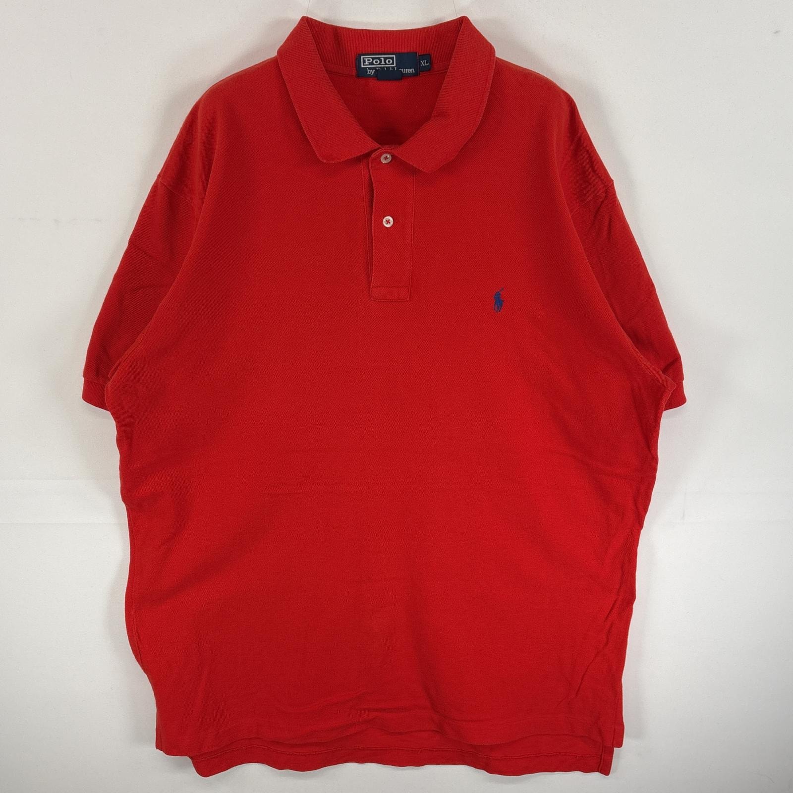 古着 90's/90年代 ポロバイラルフローレン Polo by Ralph Lauren 鹿の子 半袖 ポロシャツ ワンポイント ロゴ 刺繍 大きいサイズ 2ボタン XL  オレンジ 無地 メンズ