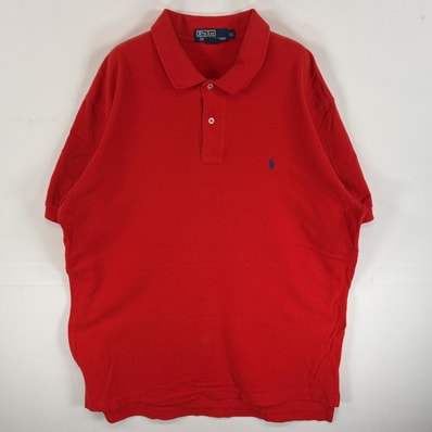 古着 90's/90年代 ポロバイラルフローレン Polo by Ralph Lauren 鹿の子 半袖 ポロシャツ ワンポイント ロゴ 刺繍 大きいサイズ 2ボタン XL オレンジ 無地 メンズ