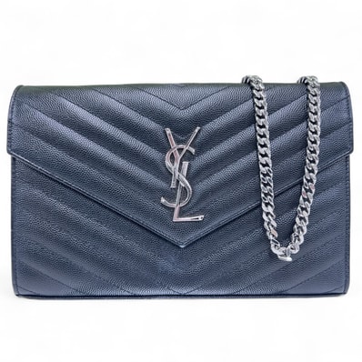 SAINT LAURENT 美品 サンローラン カサンドラ モノグラム クラシック チェーンウォレット ショルダーバッグ 377828 ショルダーウォレット 長財布 イヴ YSL ABランク 中古 鑑定済 サンローラン財布