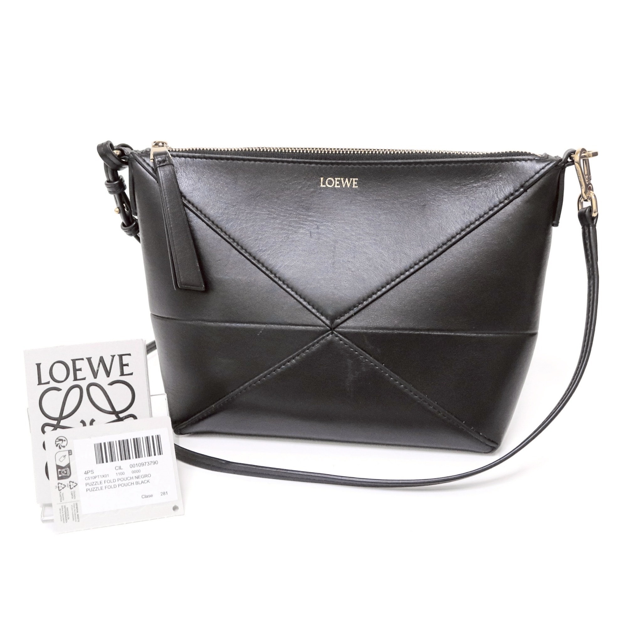 【美品】LOEWE ロエベ パズルフォールド ウォッシュ ショルダーバッグ 黒