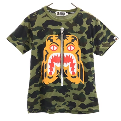 A BATHING APE アベイシングエイプ カモフラ柄 タイガー 半袖 Tシャツ S カーキ 迷彩