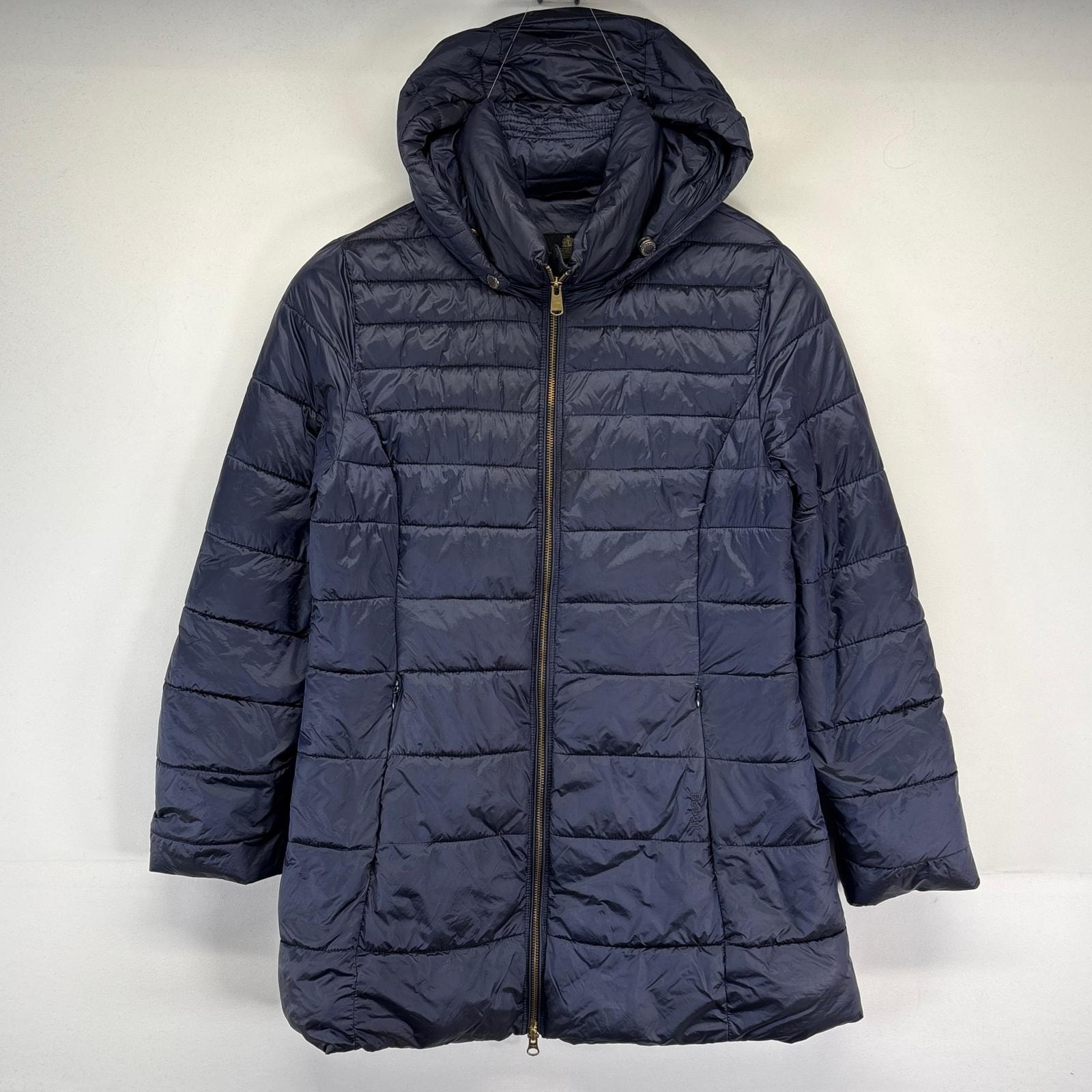 古着 バブアー Barbour ダウンジャケット ハーフコート ワンポイントロゴ刺繍 フルジップ フード 8 パープル系 レディース