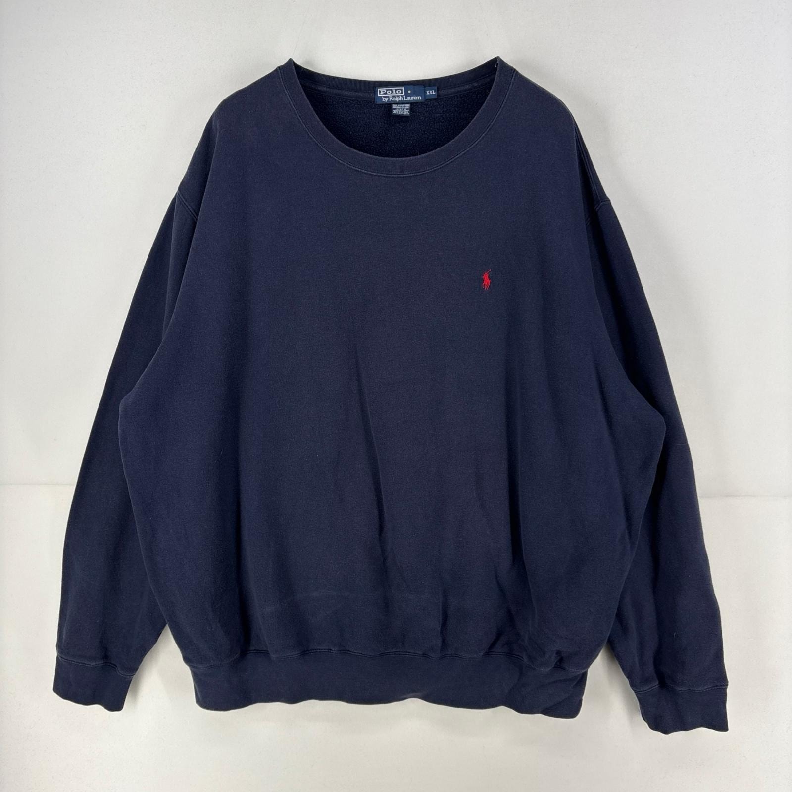 古着 ポロバイラルフローレン Polo by Ralph Lauren スウェット ワンポイント クルーネック 大きいサイズ 刺繍 2XL  ネイビー メンズ
