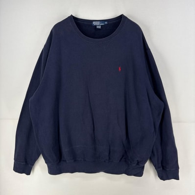 古着 ポロバイラルフローレン Polo by Ralph Lauren スウェット ワンポイント クルーネック 大きいサイズ 刺繍 2XL ネイビー メンズ